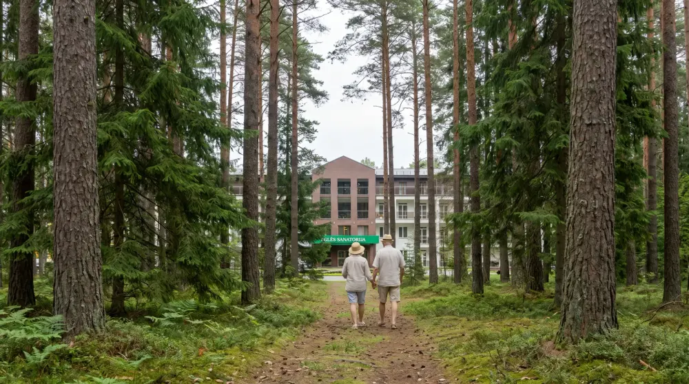 Eglės sanatorija Birštone tarp aukštų pušų